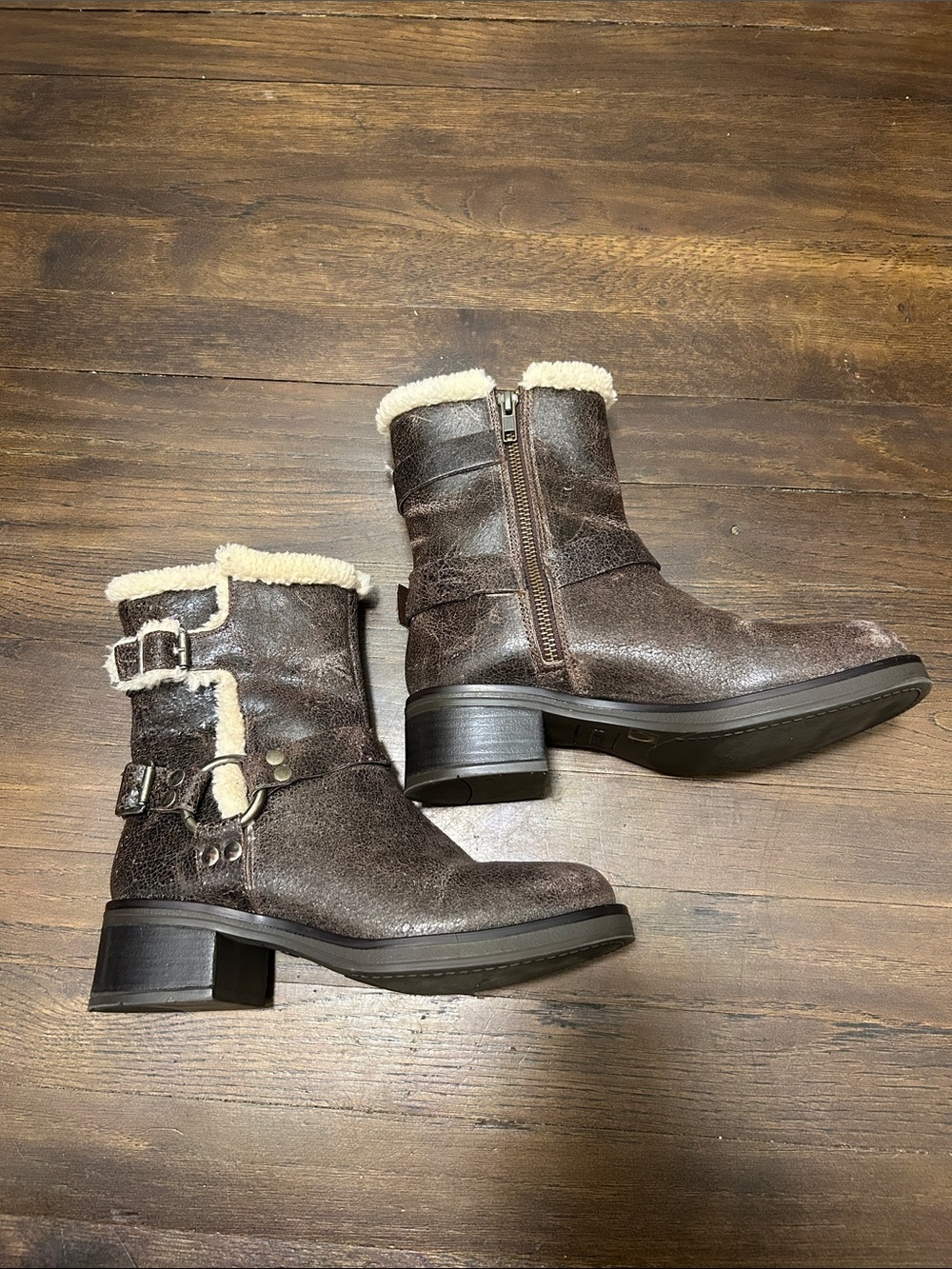Steve Madden Brixton -F bBrown Lined Distressed Leather Buckle Moto Boots size 6 - Picture 2 of 7